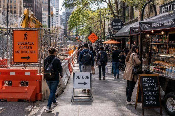 busy city street undergoing temporary construction